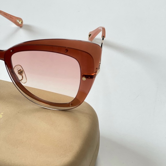 Chloe Cat Eye 63mm Peach Red Sunglasses New With Tag / Case & Cleaning Cloth - Picture 10 of 14